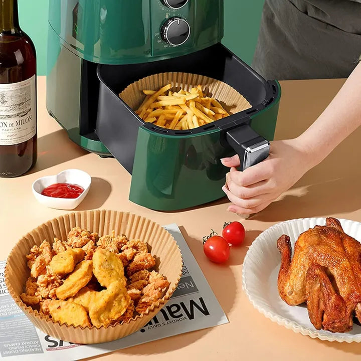 Air Fryer Paper Liners, 50 PCS Non-stick Disposable Liners, Baking Paper for Air Fryer Oil-proof, Water-proof, Food Grade Parchment for Baking Roasting Microwave