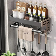 Stylish Wall-Mounted Kitchen Condiment Rack with Storage Box Multifunctional Household Utensil Rack with Oil Vinegar Dispenser