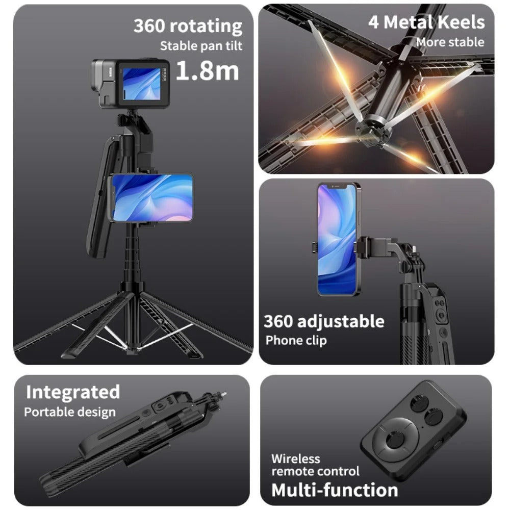 FANGTUOSI 2025 Selfie Stick stabilizer AI facial recognition with fill light Tripod,with Wireless Remote for iPhone Smartphone