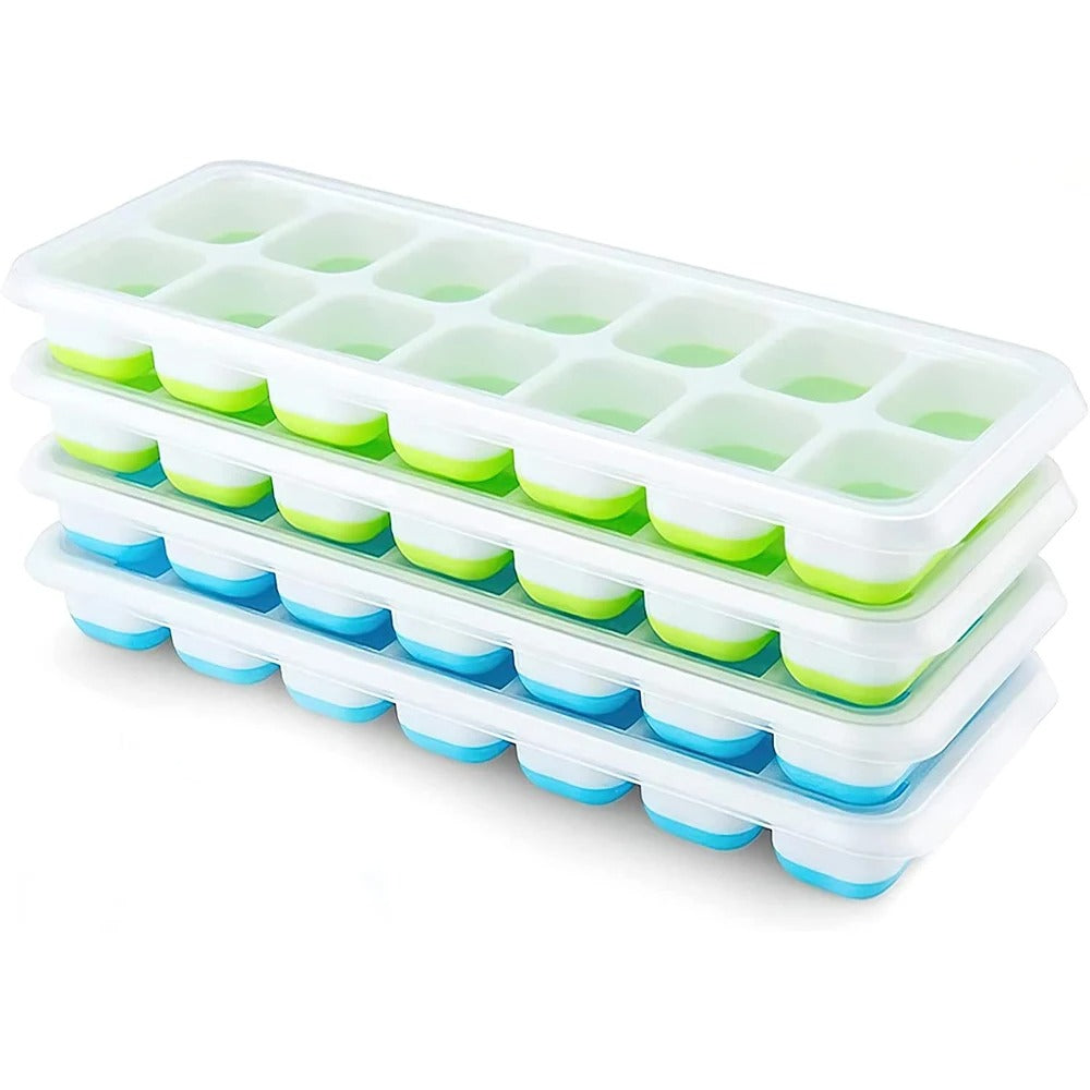 Ice Cube Tray Mold with Lid Silicone Square 14 Cube Easy Release Ice Cube Molds Summer Kitchen Bar DIY Iced Cocktail Freeze Tool