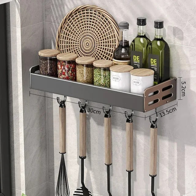 Stylish Wall-Mounted Kitchen Condiment Rack with Storage Box Multifunctional Household Utensil Rack with Oil Vinegar Dispenser